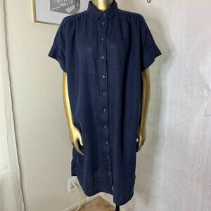J. Crew Women's Collared Short Sleeve Linen Shirt Dress w/ Pockets Blue Medium